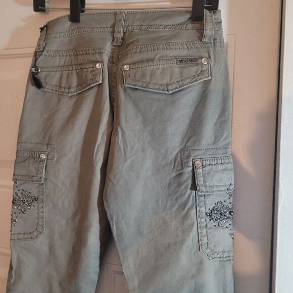 CmY2K Miss Me CP1246C Cargo Khaki Olive Green Pants Sz27 Nwt Beaded Rhinistone - Picture 10 of 10